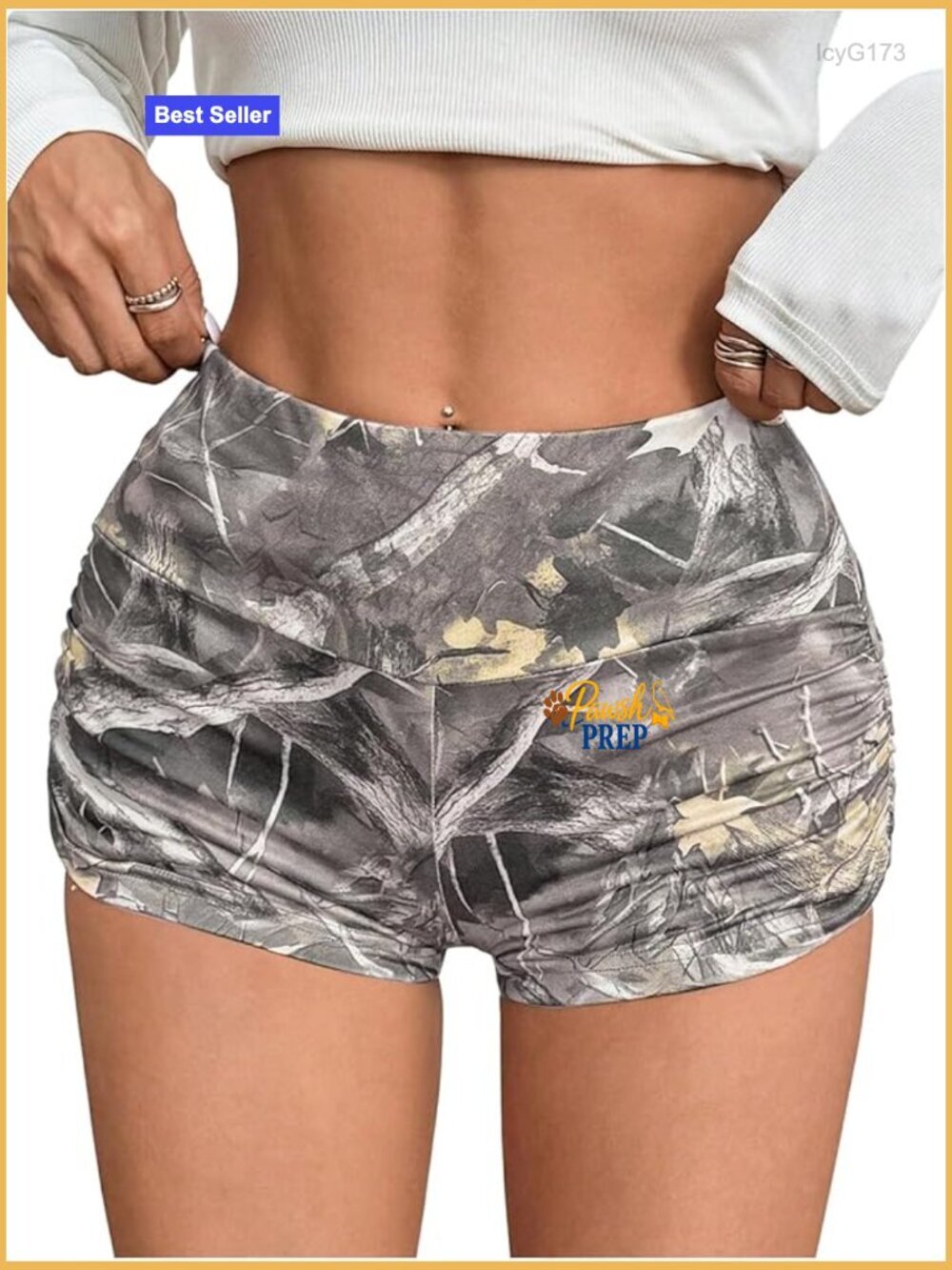 High Waisted Ruched Camo Biker Shorts Workout Yoga Shorts